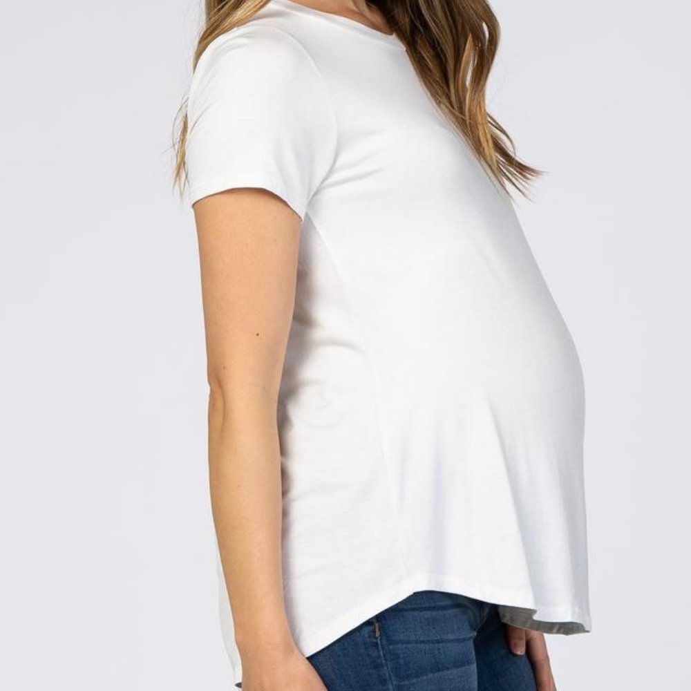 Ivory Solid Basic Short Sleeve Maternity Top - image 2